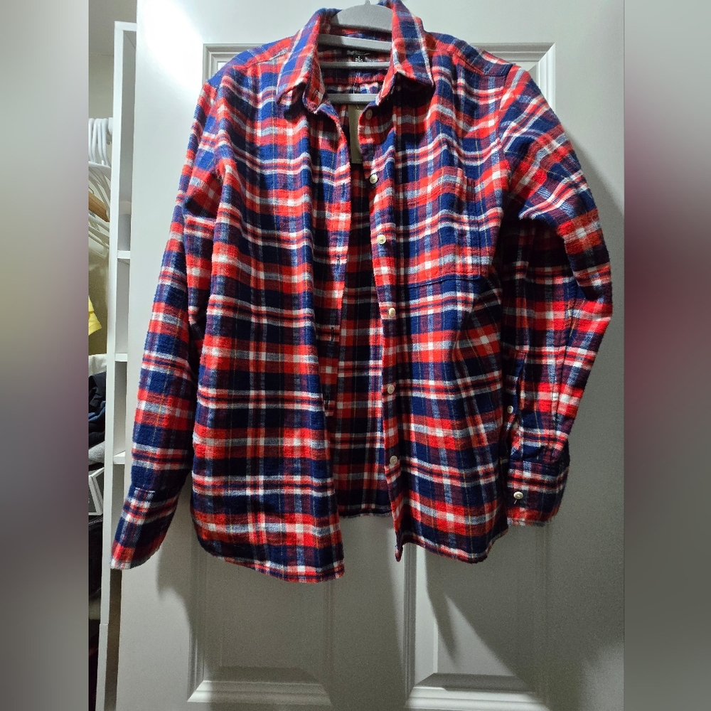 J. Crew Womens Garcon Plaid Flannel Shirt in Red and Blue. NWT.